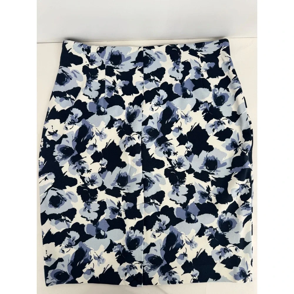 Amanda + Chelsea Womens Blue Floral Pencil Skirt Sz 10 Stretch Knee Length